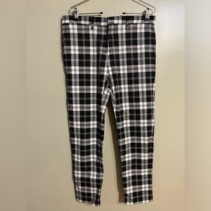 Zara Womens White Black Plaid Trousers Pants ankle Classic Size 31